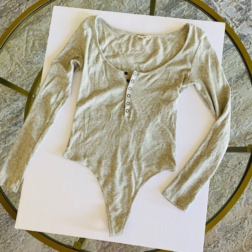 Open Edit ribbed long sleeve thong body suit, Sz. M